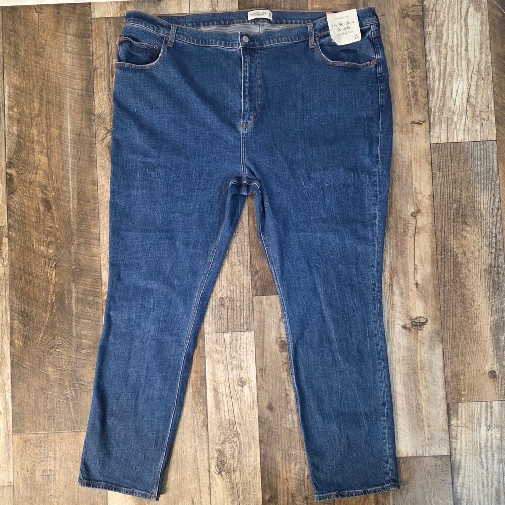 Abercrombie NWT 90s Slim Straight Jeans 37 24 W Ultra High Rise Dark Wash
